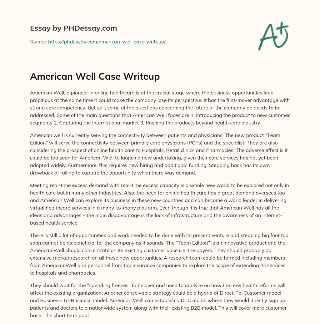 American Well Case Writeup essay
