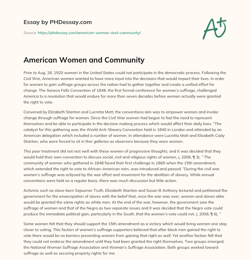 American Women and Community essay