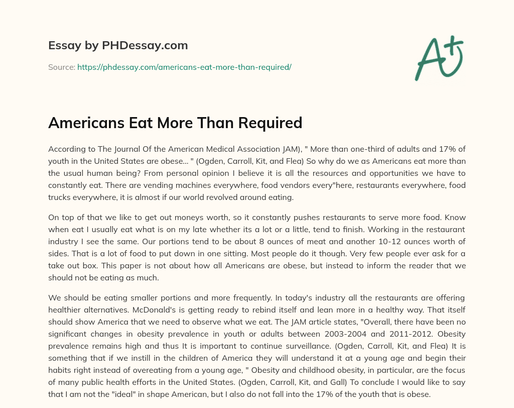 Americans Eat More Than Required essay