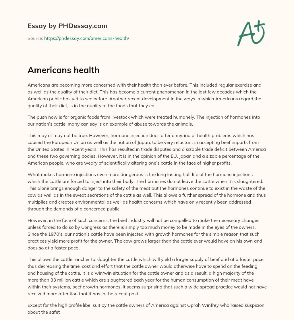 Americans health essay