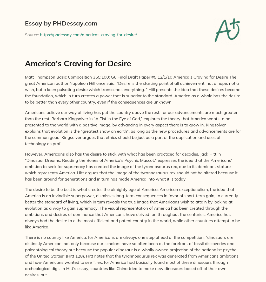 America’s Craving for Desire essay