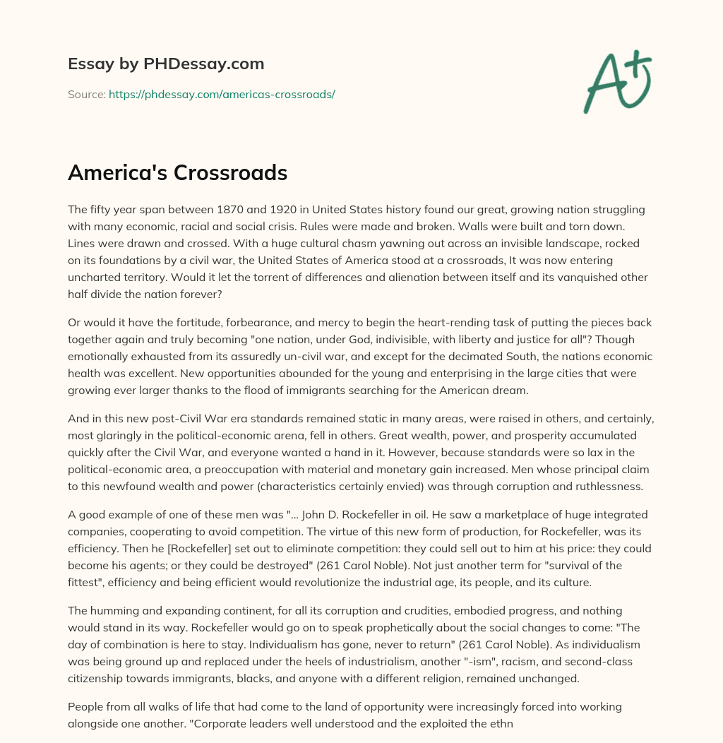 America’s Crossroads essay