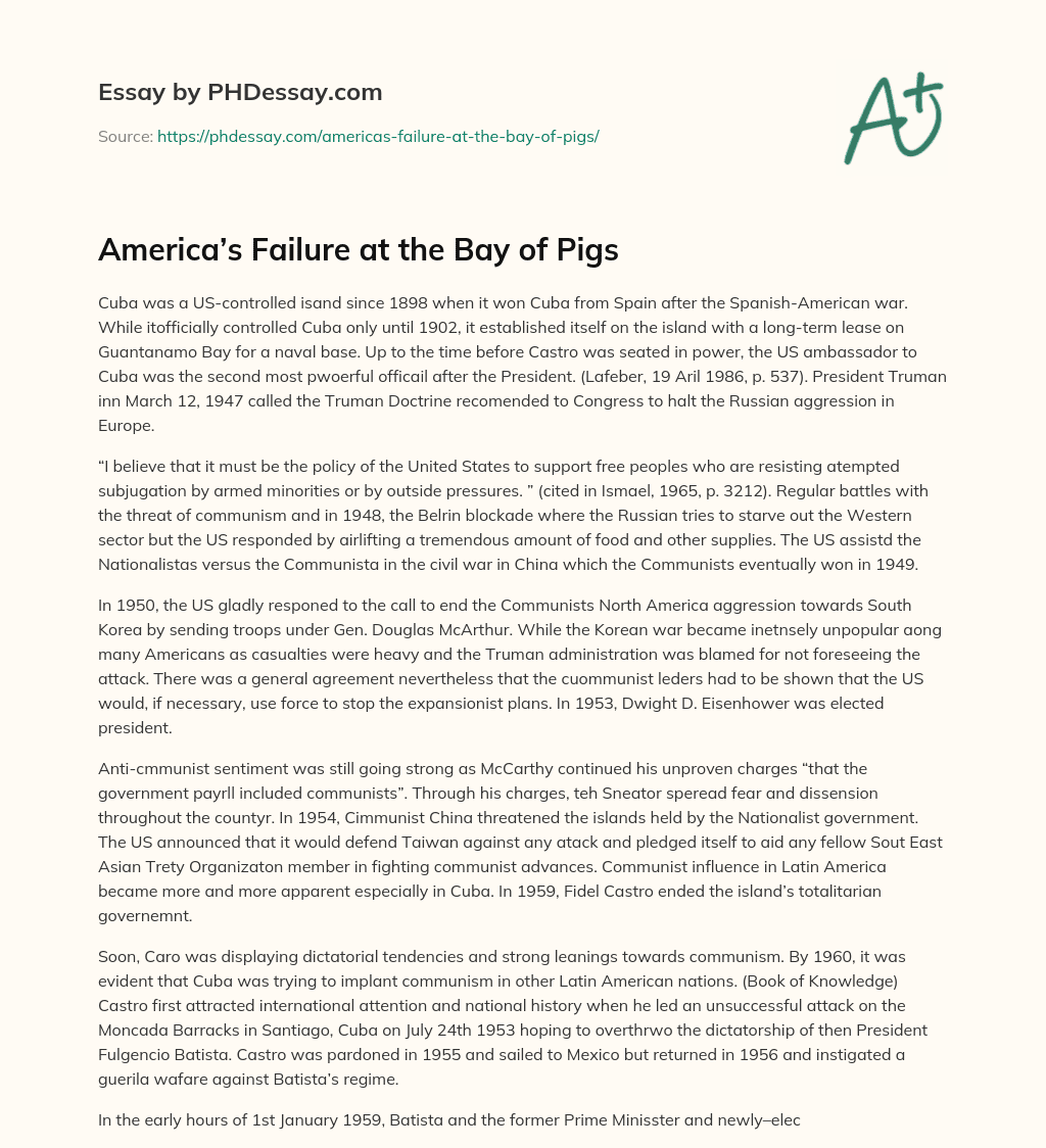 America’s Failure at the Bay of Pigs essay