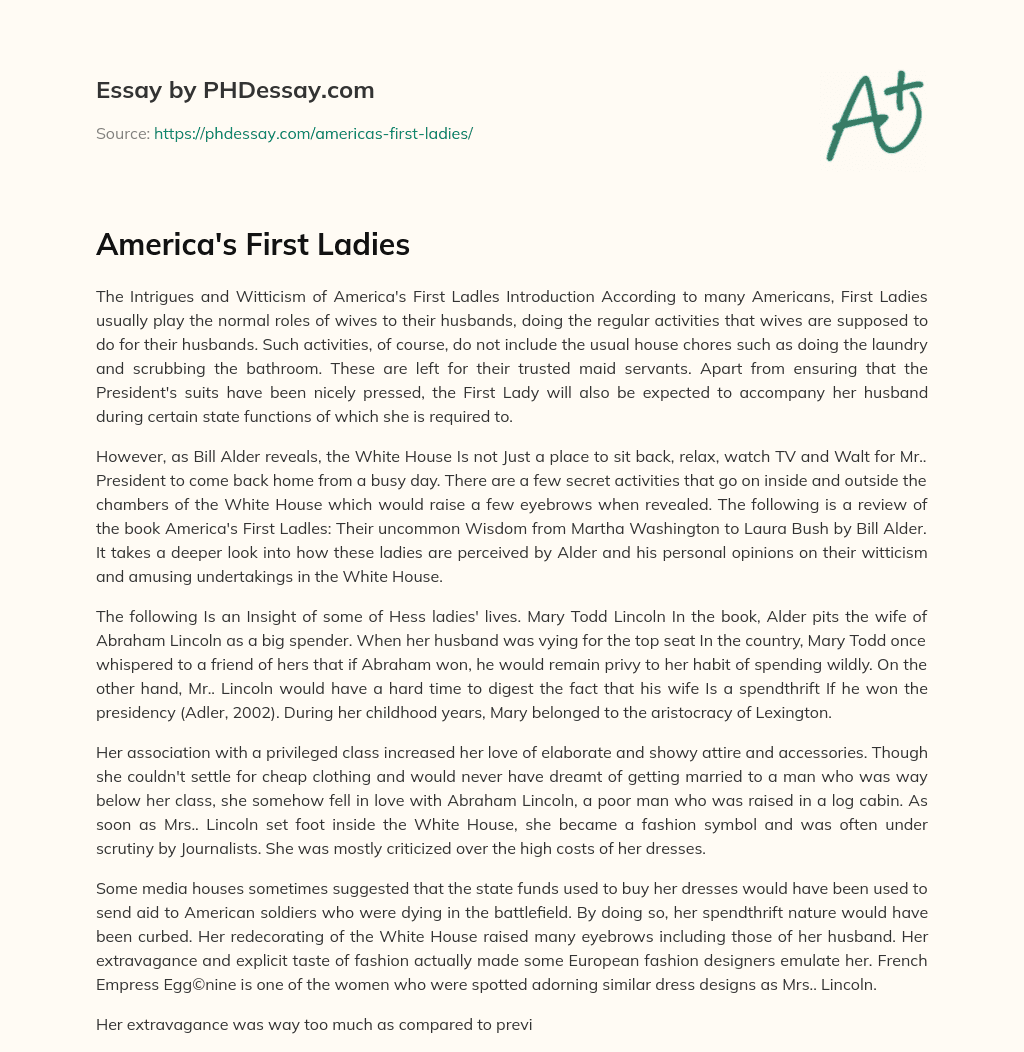 America’s First Ladies essay