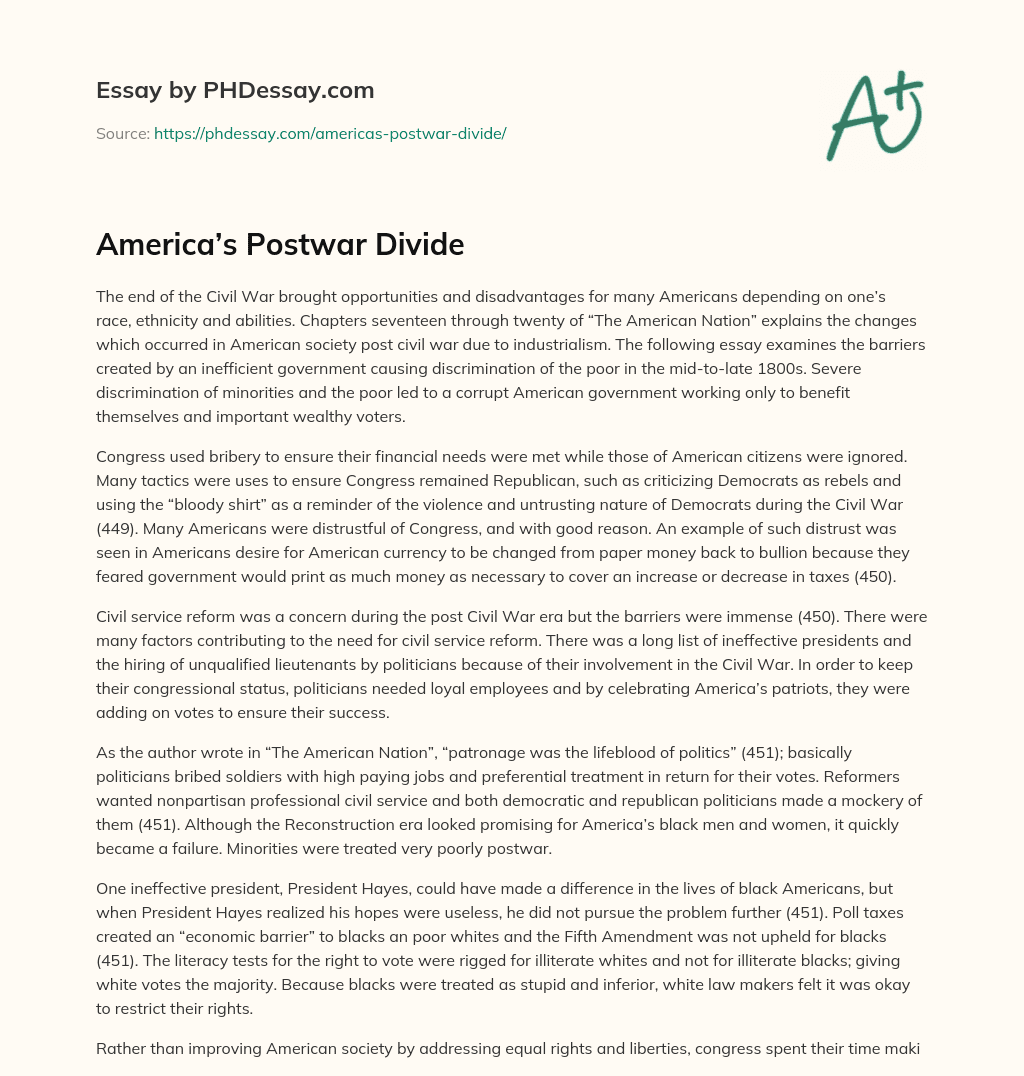 America’s Postwar Divide essay