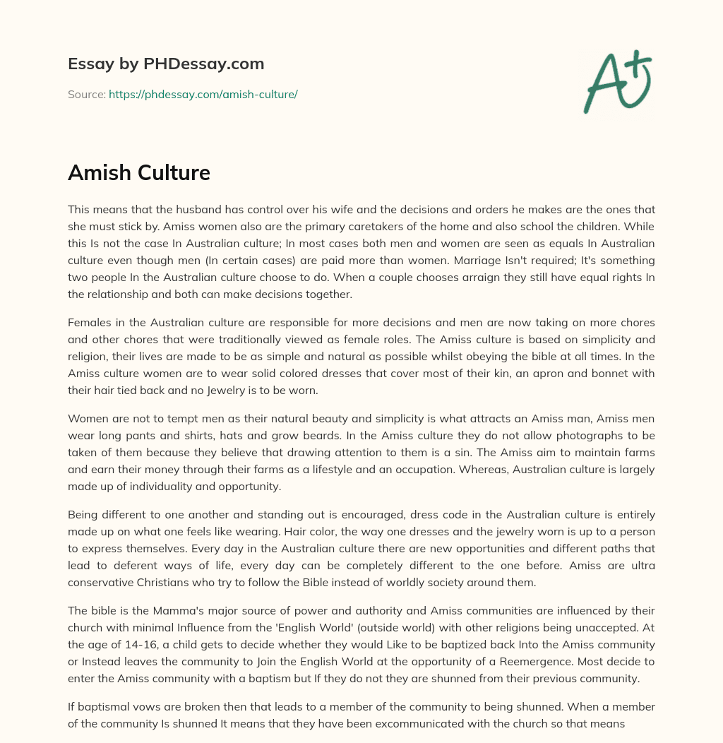 Amish Culture essay