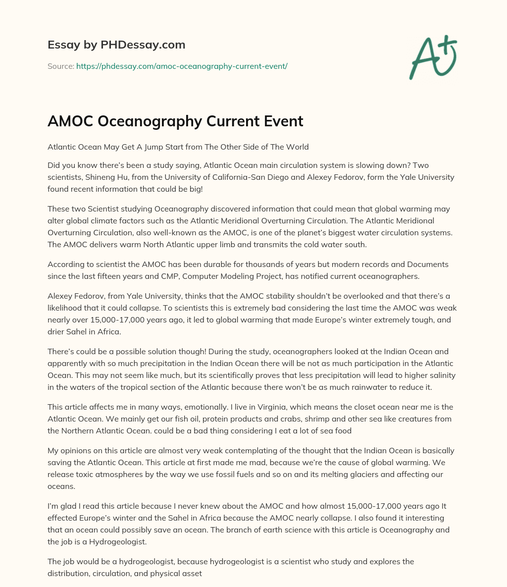 AMOC Oceanography Current Event essay