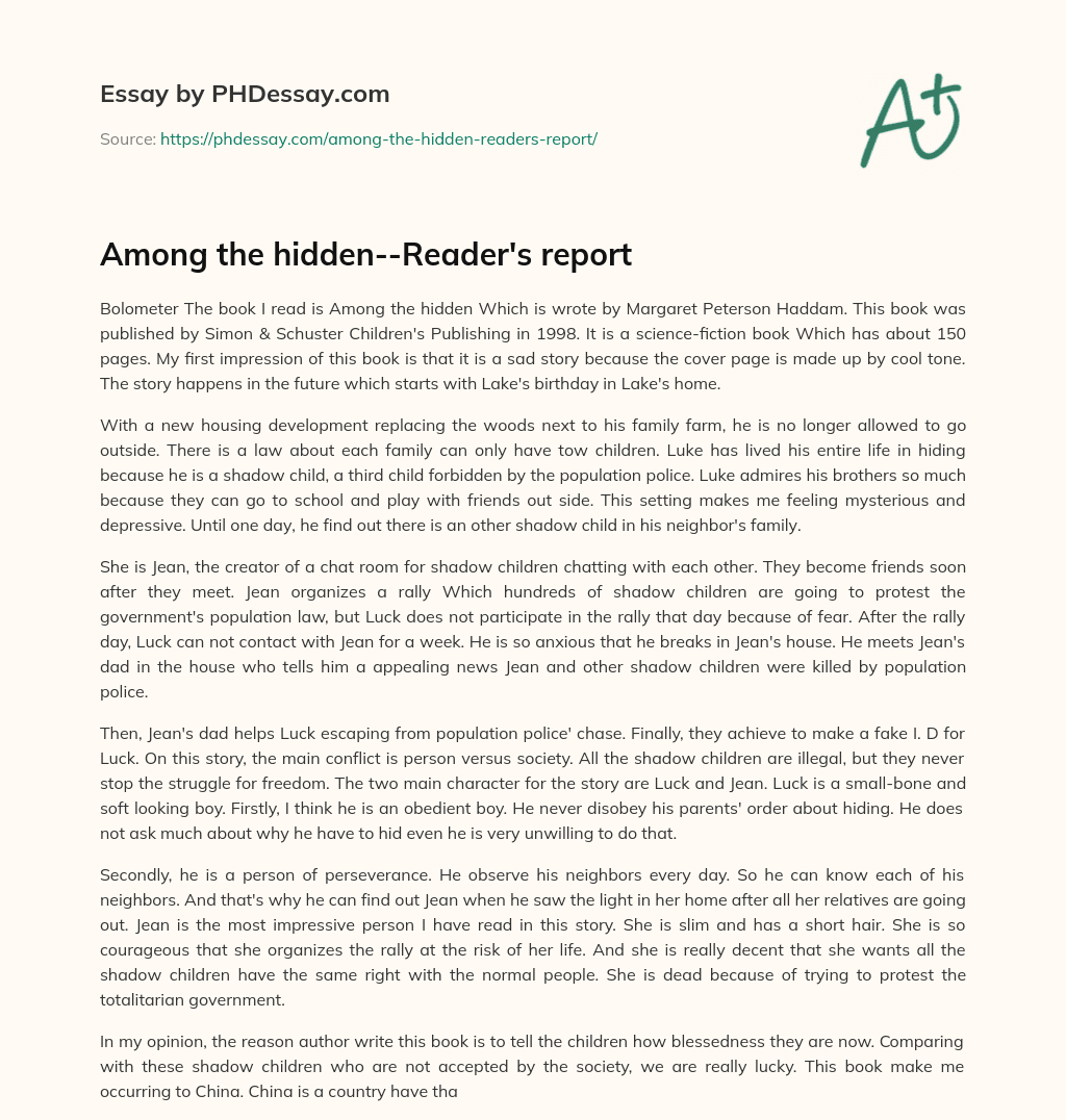 Among the hidden–Reader’s report essay