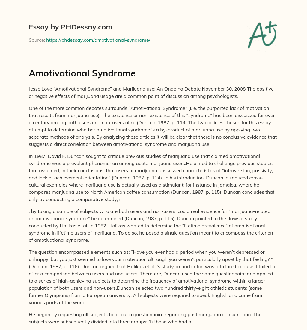 Amotivational Syndrome essay