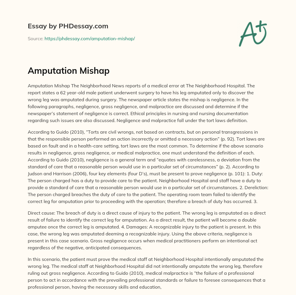 Amputation Mishap essay