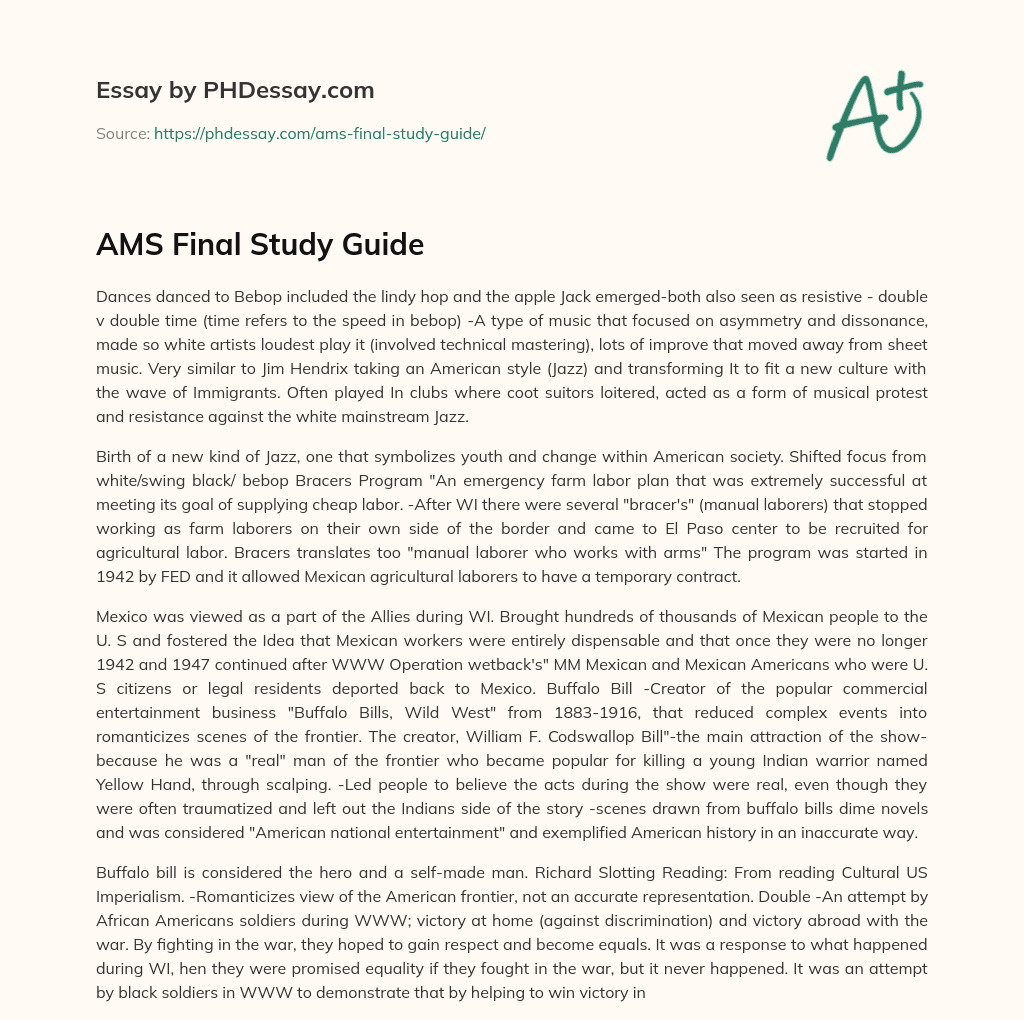 AMS Final Study Guide essay