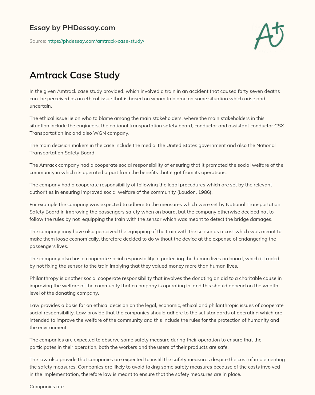 Amtrack Case Study essay