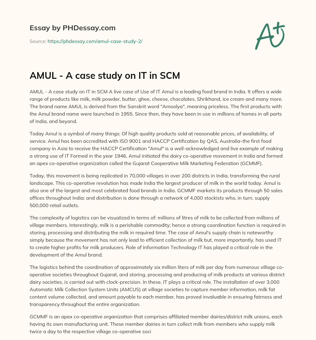 AMUL – A case study on IT in SCM essay