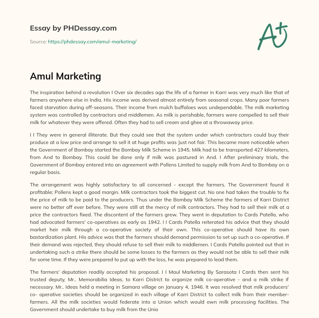 Amul Marketing essay