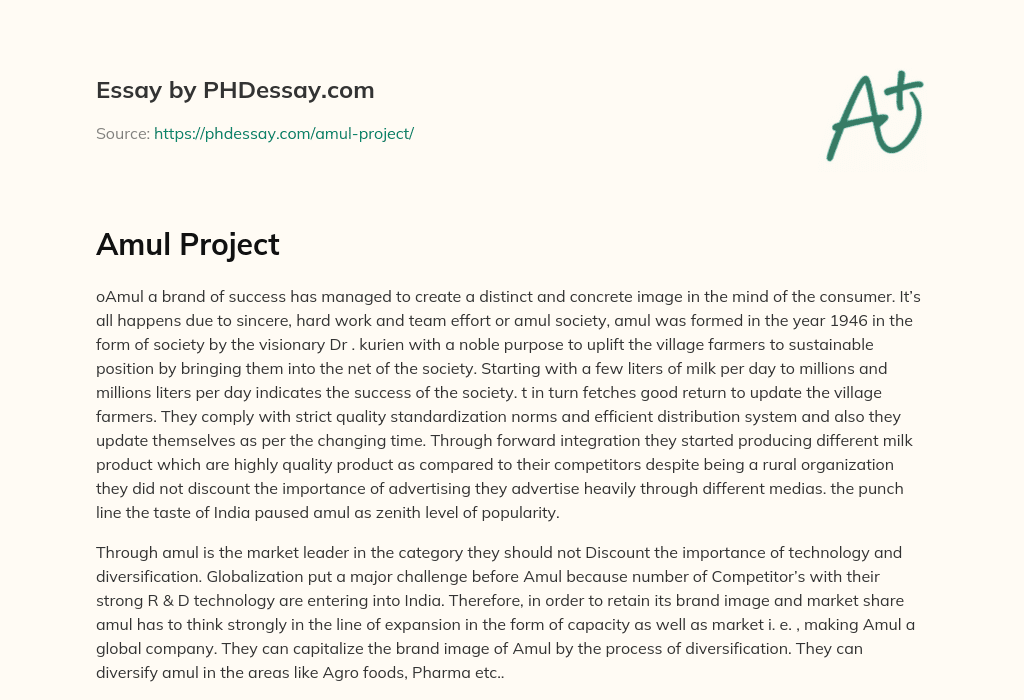 Amul’s Success Story: From Village Farmers to Global Company essay