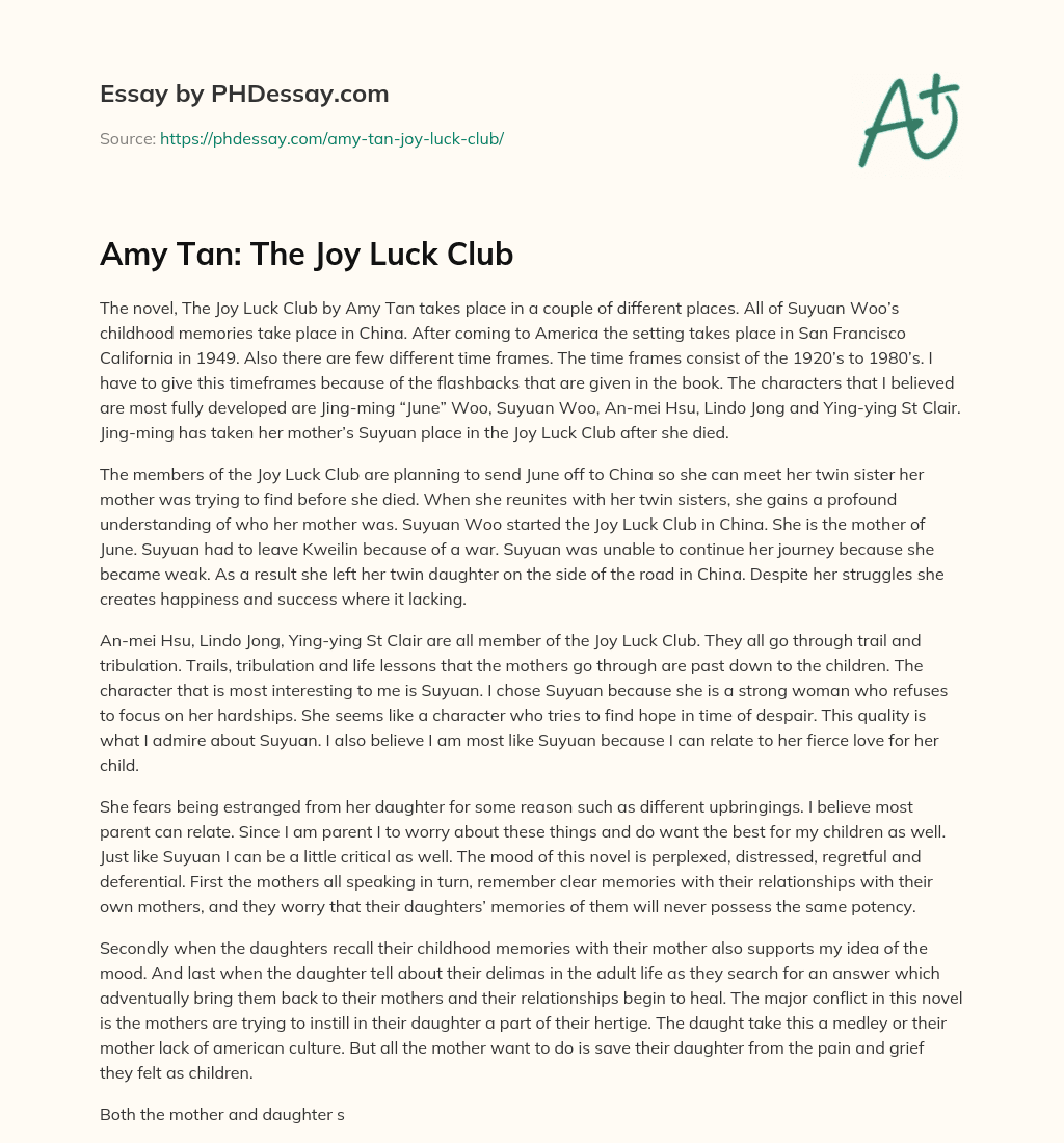 Amy Tan: The Joy Luck Club essay