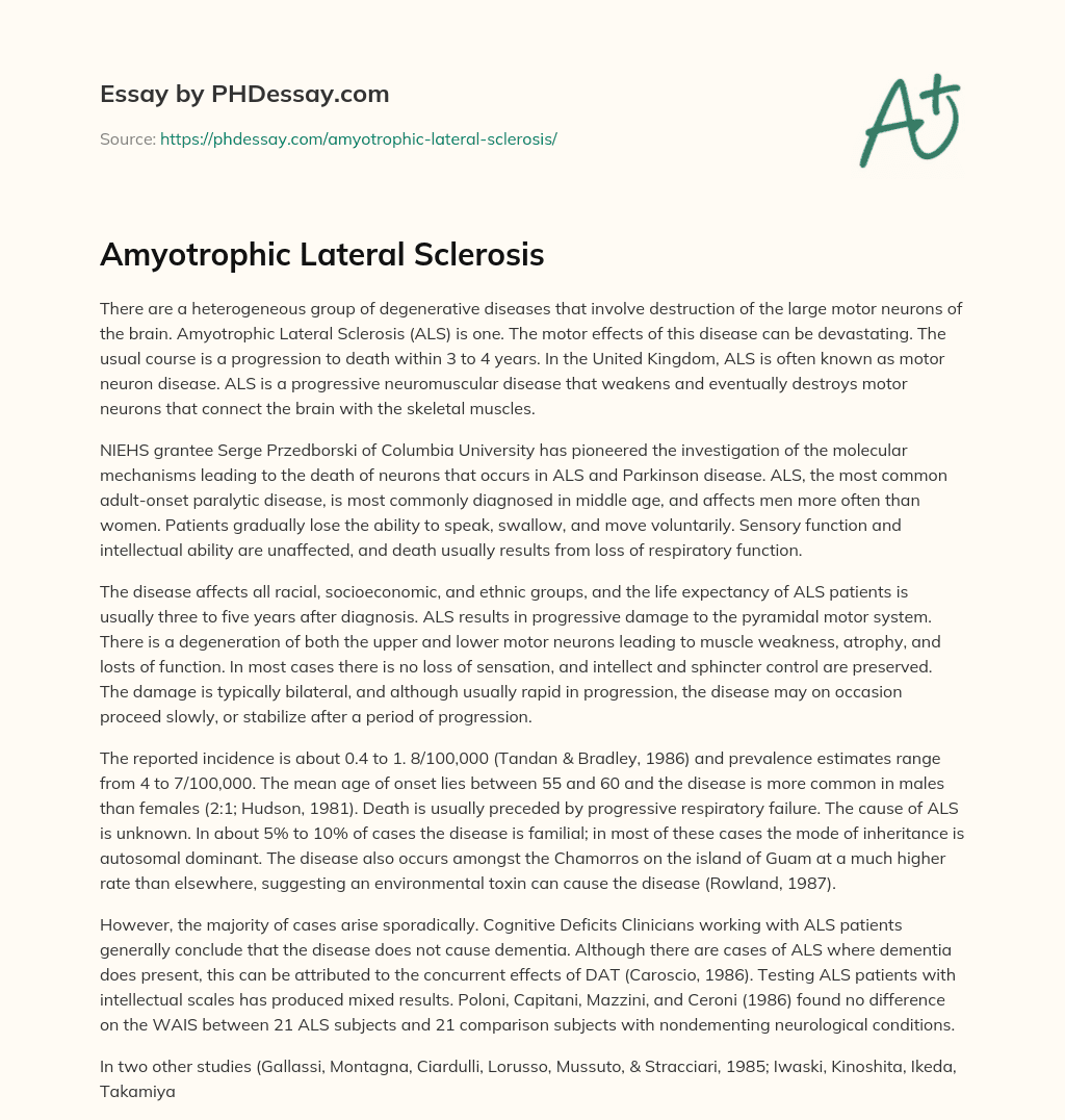 Amyotrophic Lateral Sclerosis essay