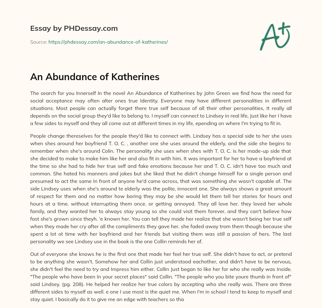 An Abundance of Katherines essay