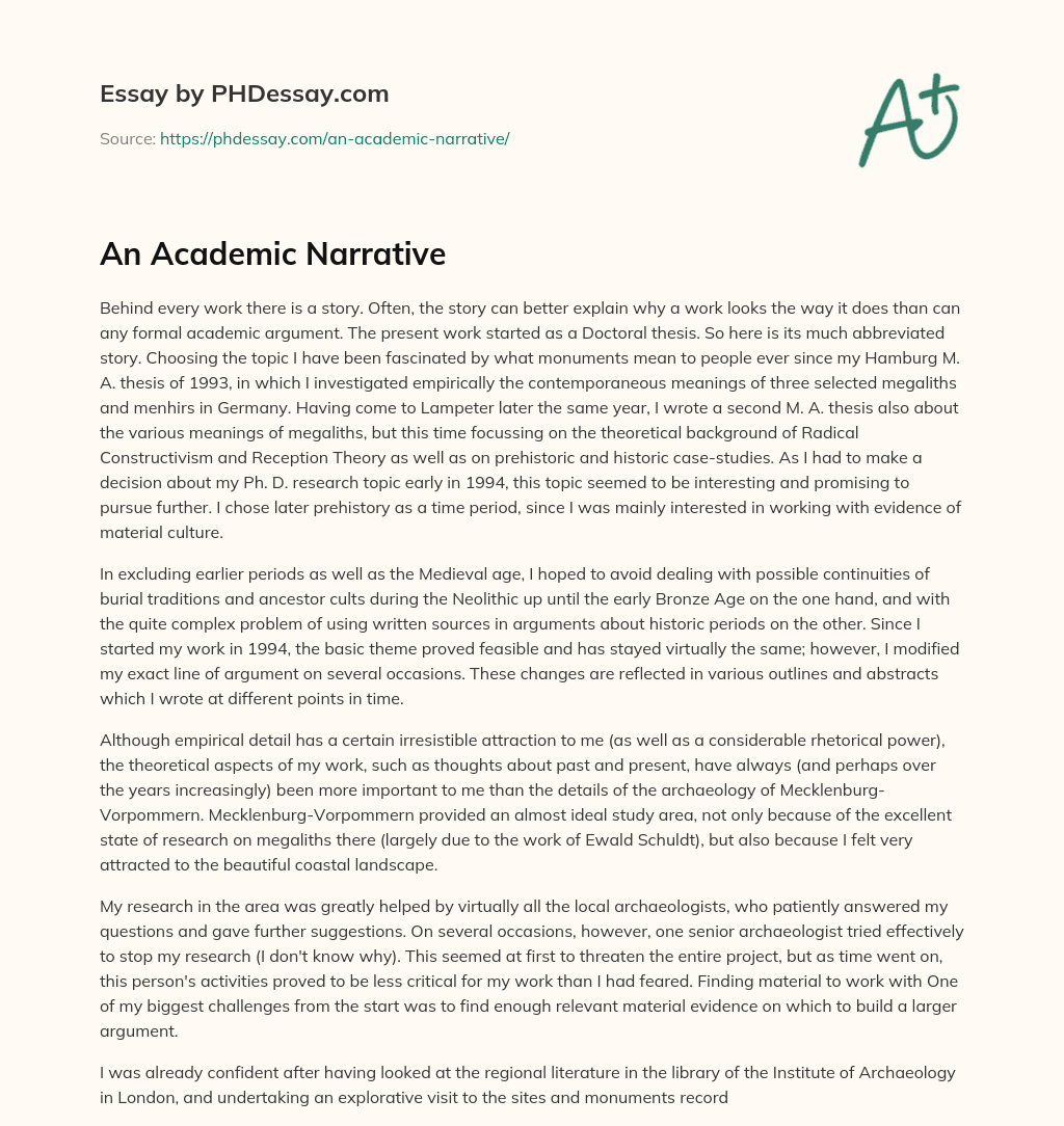 An Academic Narrative essay