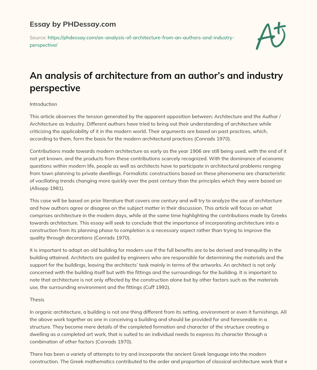 An analysis of architecture from an author’s and industry perspective essay