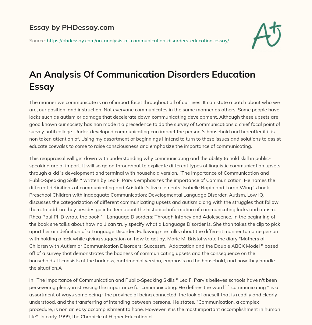 An Analysis Of Communication Disorders Education Essay essay
