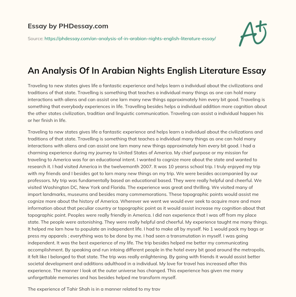 An Analysis Of In Arabian Nights English Literature Essay essay