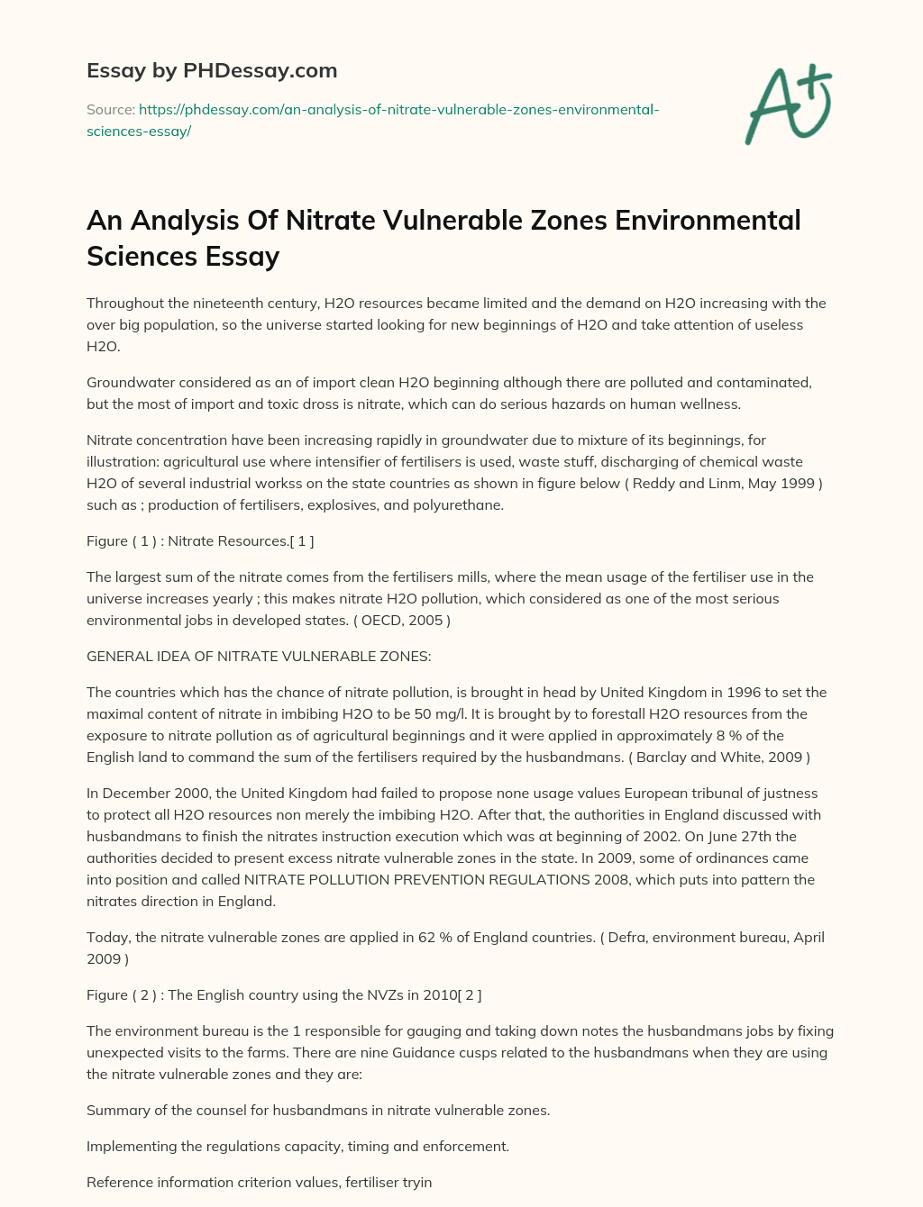 An Analysis Of Nitrate Vulnerable Zones Environmental Sciences Essay essay