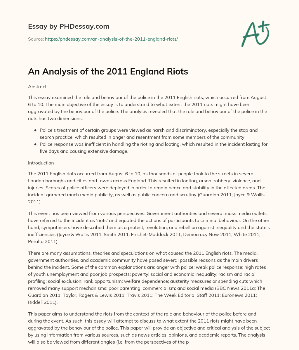 An Analysis of the 2011 England Riots essay