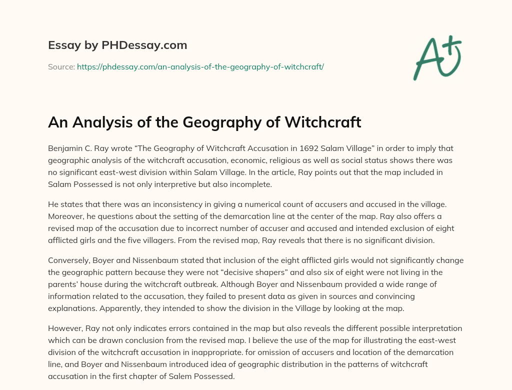 An Analysis of the Geography of Witchcraft essay