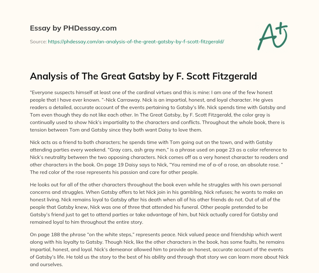 Analysis of The Great Gatsby by F. Scott Fitzgerald essay