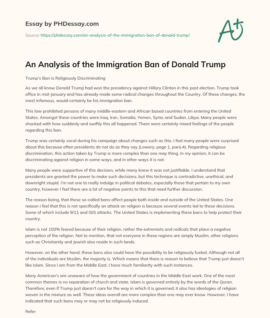 An Analysis of the Immigration Ban of Donald Trump essay