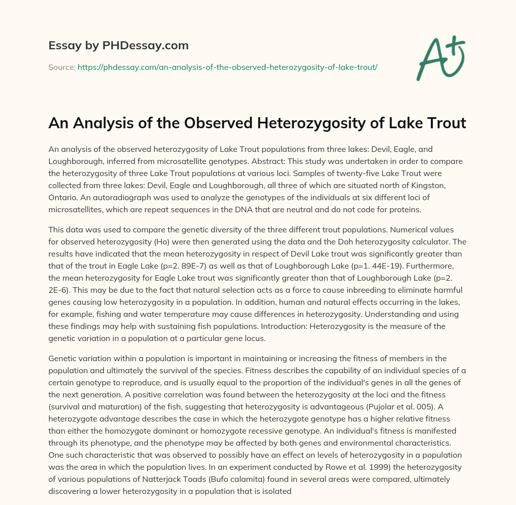 An Analysis of the Observed Heterozygosity of Lake Trout essay