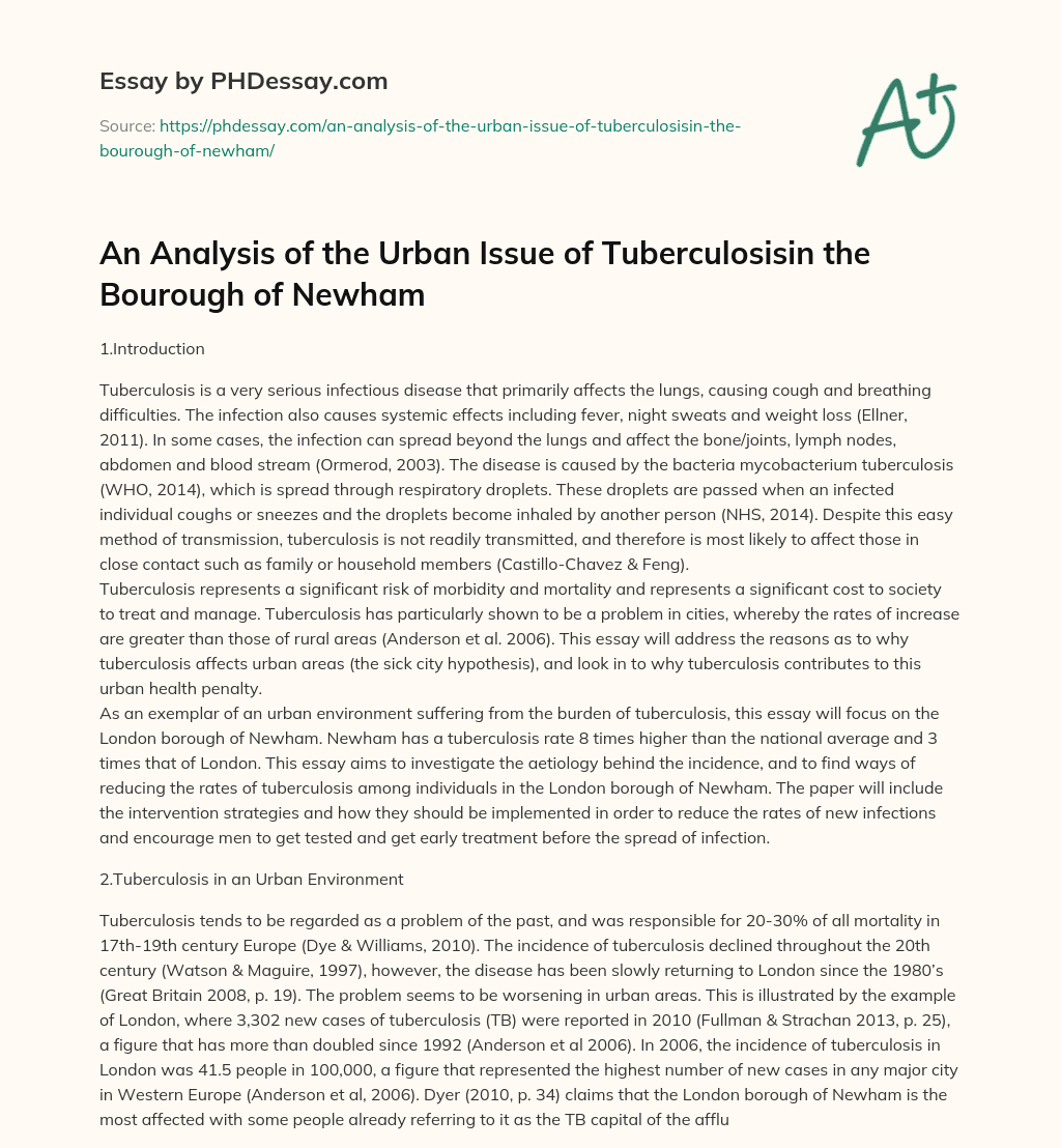 An Analysis of the Urban Issue of Tuberculosisin the Bourough of Newham essay