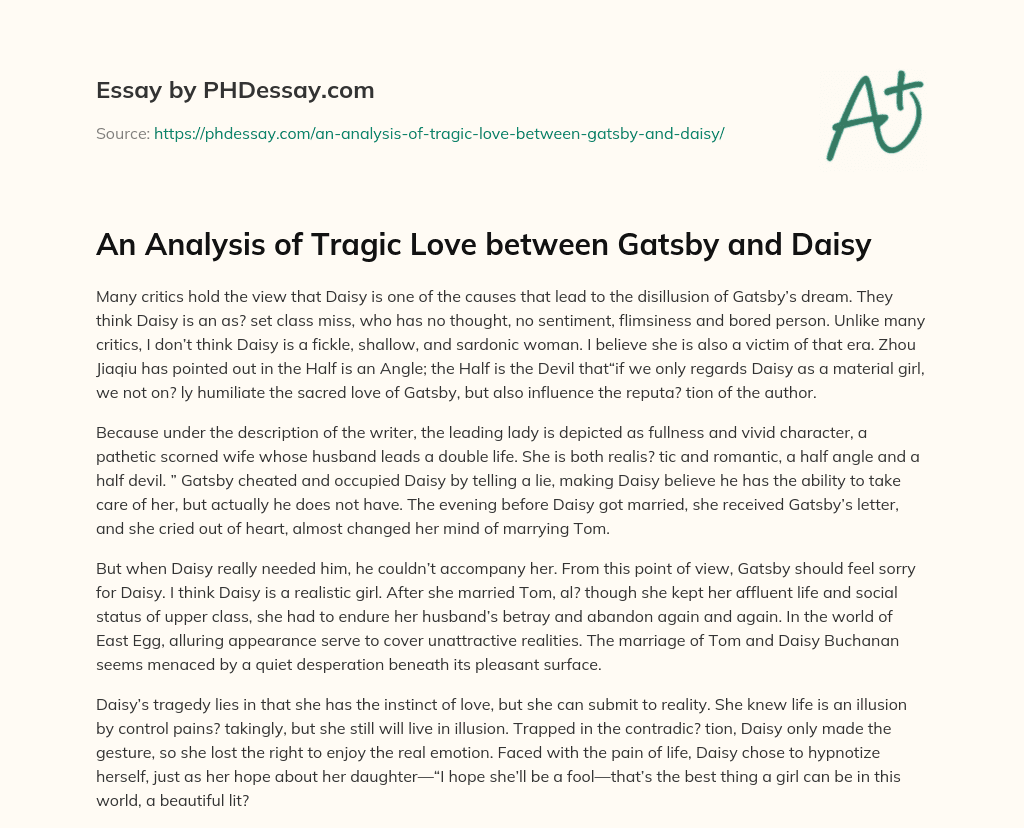 An Analysis of Tragic Love between Gatsby and Daisy essay