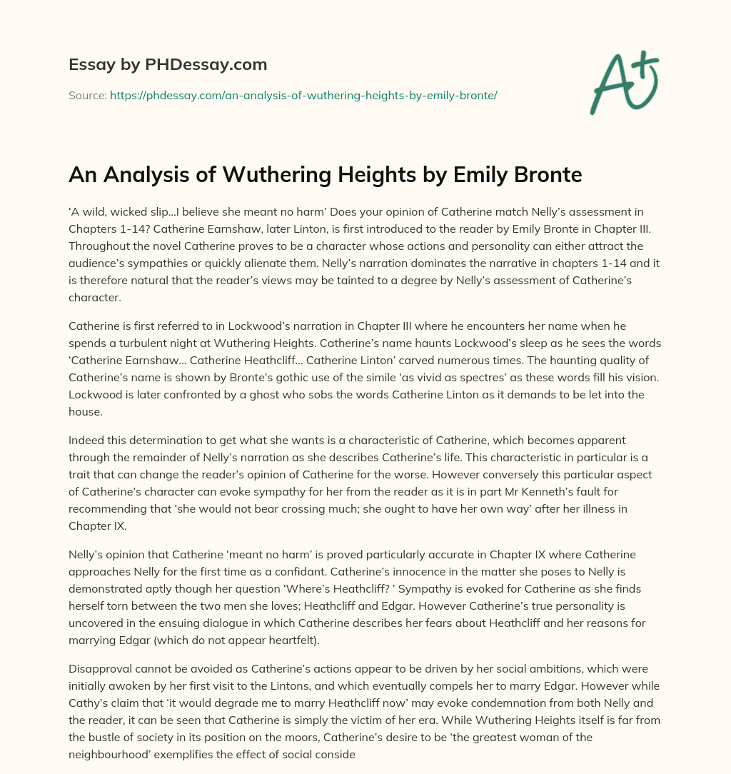 An Analysis of Wuthering Heights by Emily Bronte essay