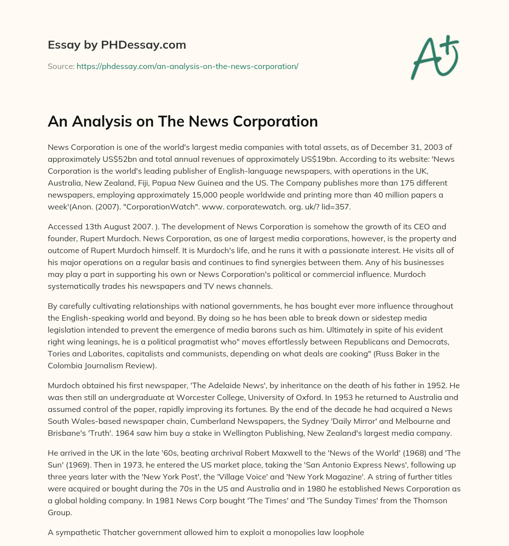 An Analysis on The News Corporation essay