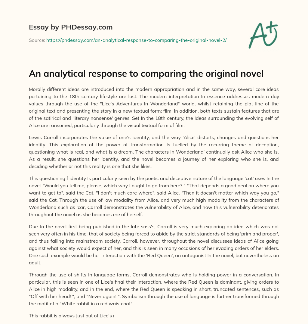 An analytical response to comparing the original novel essay