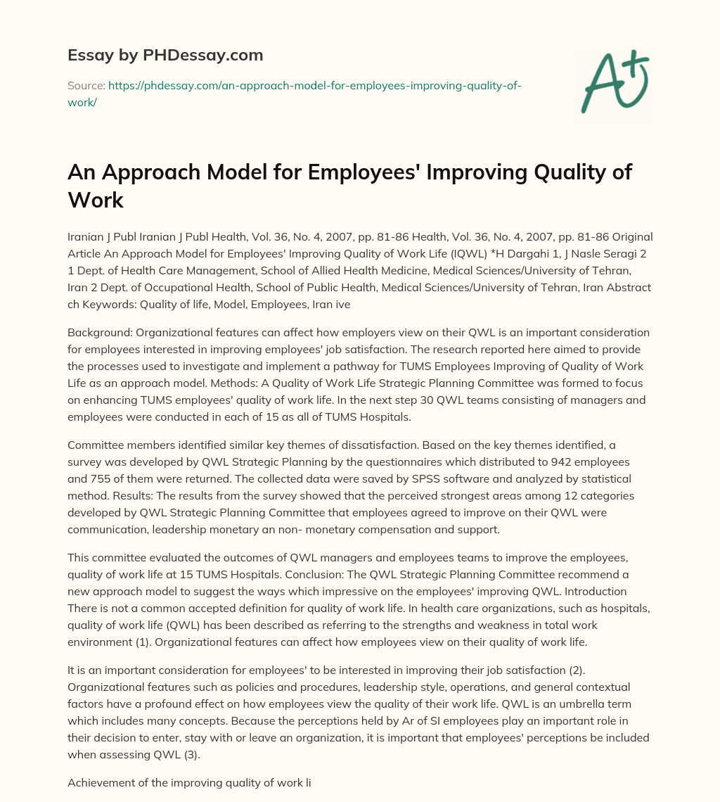 An Approach Model for Employees’ Improving Quality of Work essay