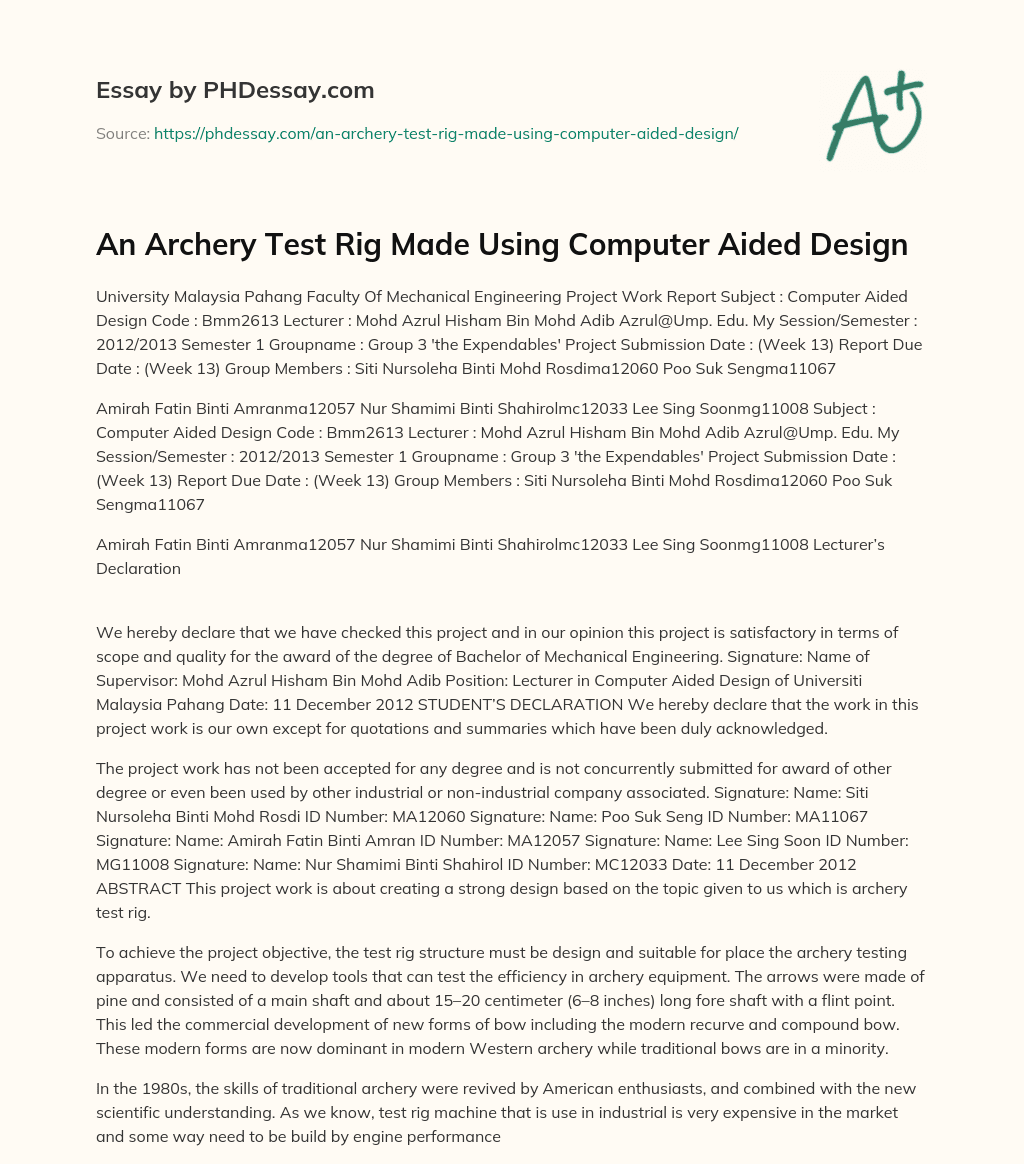 An Archery Test Rig Made Using Computer Aided Design essay