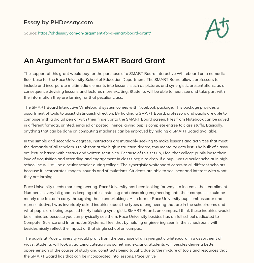 An Argument for a SMART Board Grant essay
