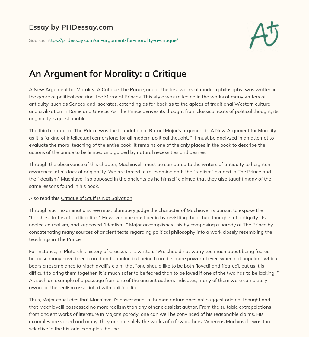 An Argument for Morality: a Critique essay
