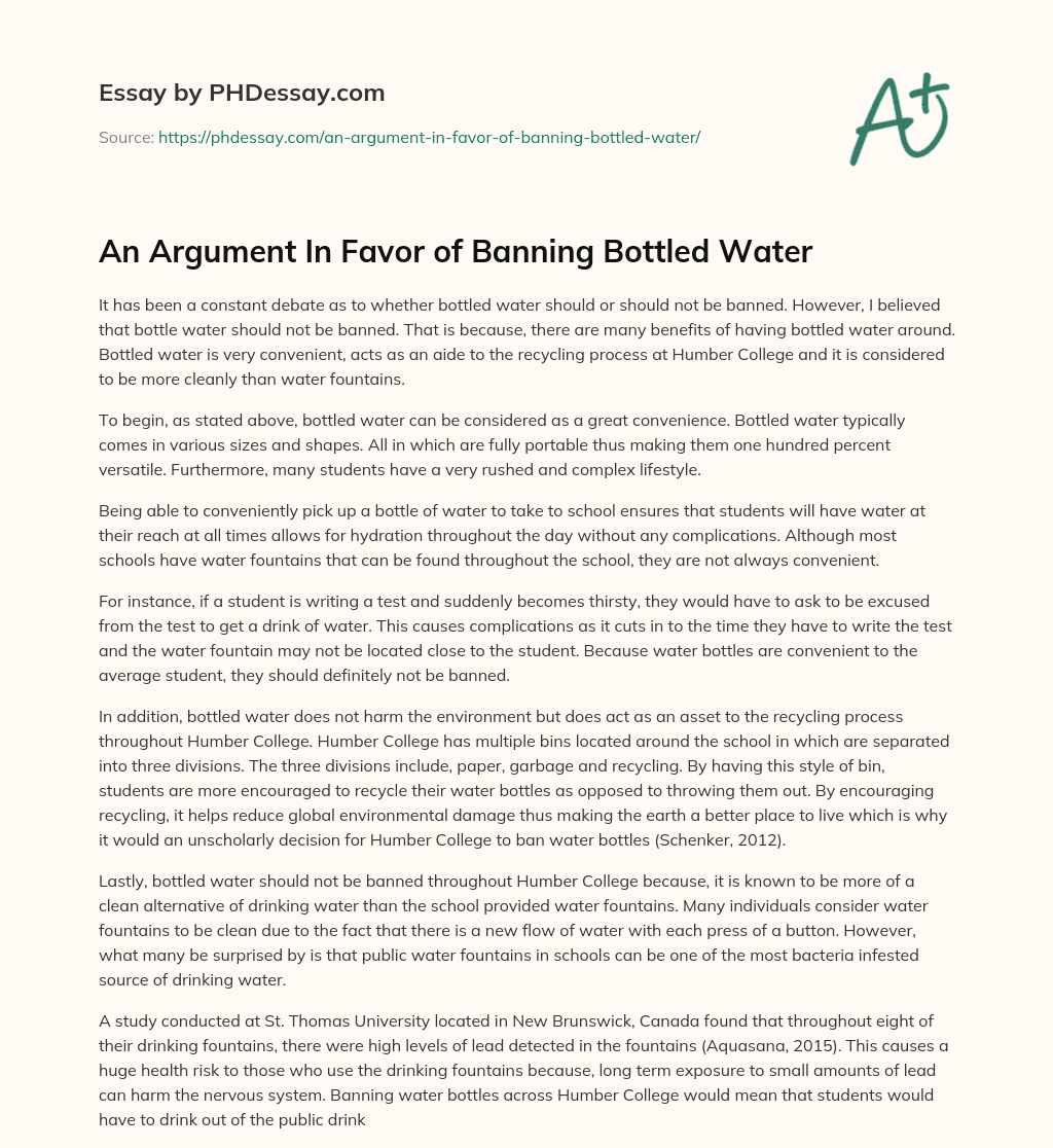 why bottled water should be banned essay