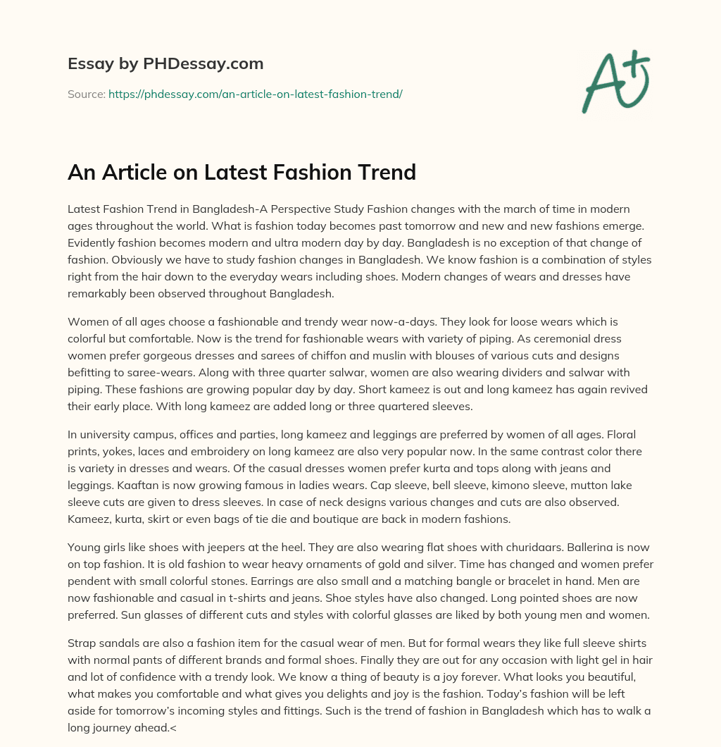 An Article on Latest Fashion Trend essay