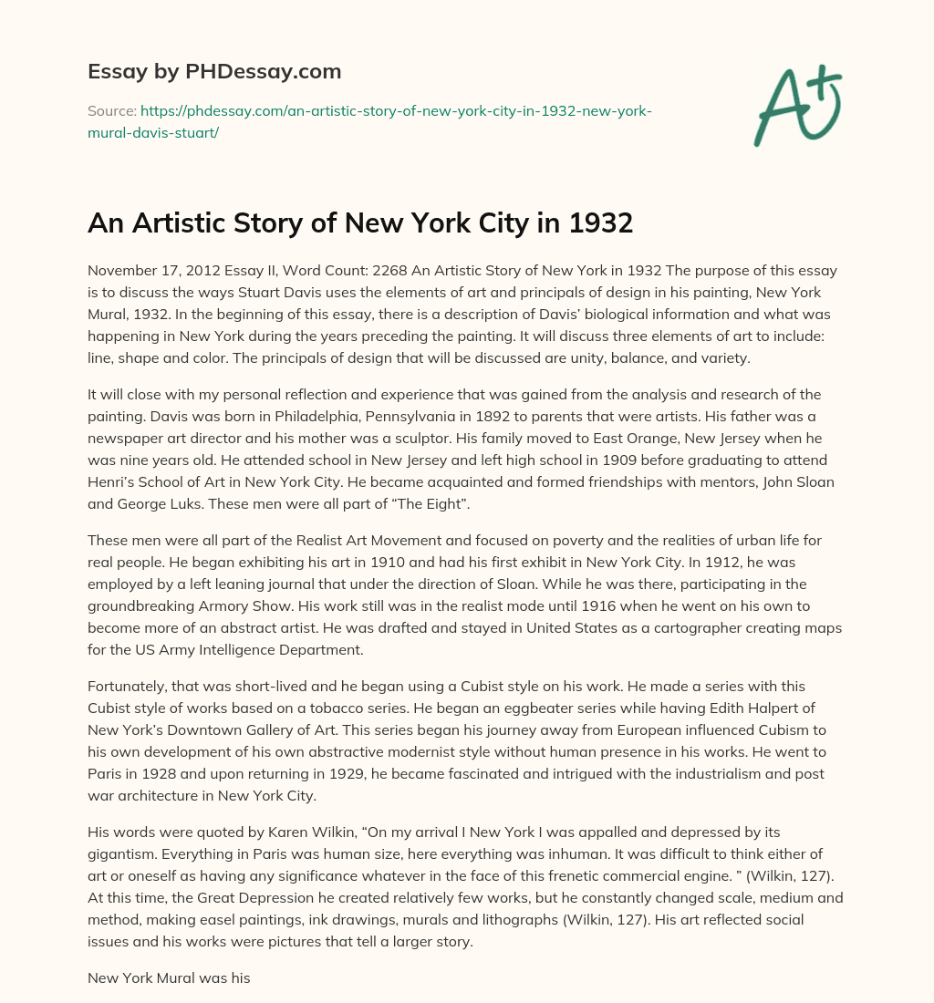 An Artistic Story of New York City in 1932 essay