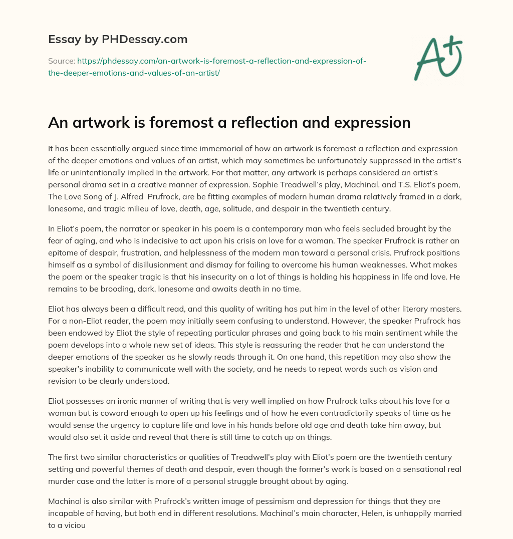 An artwork is foremost a reflection and expression essay