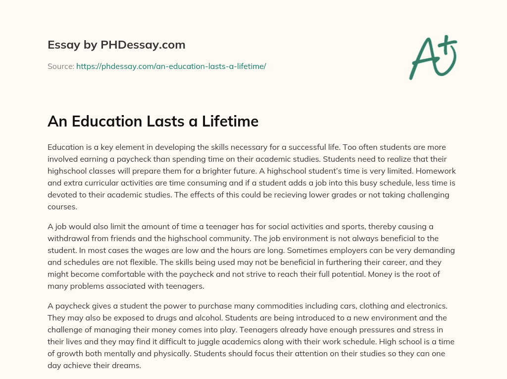 An Education Lasts a Lifetime essay