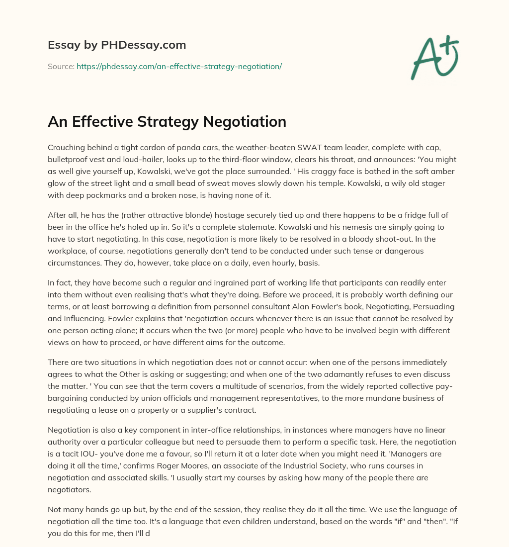 An Effective Strategy Negotiation essay