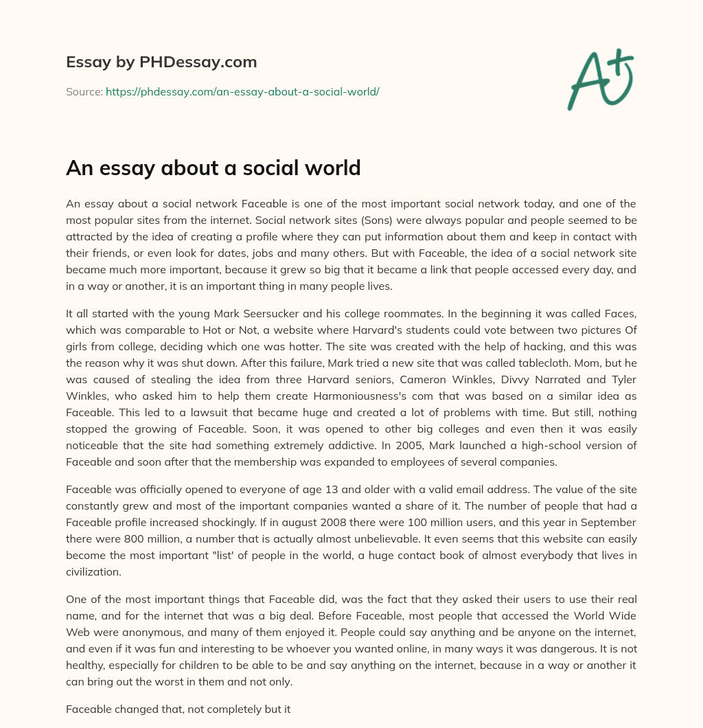 An essay about a social world essay