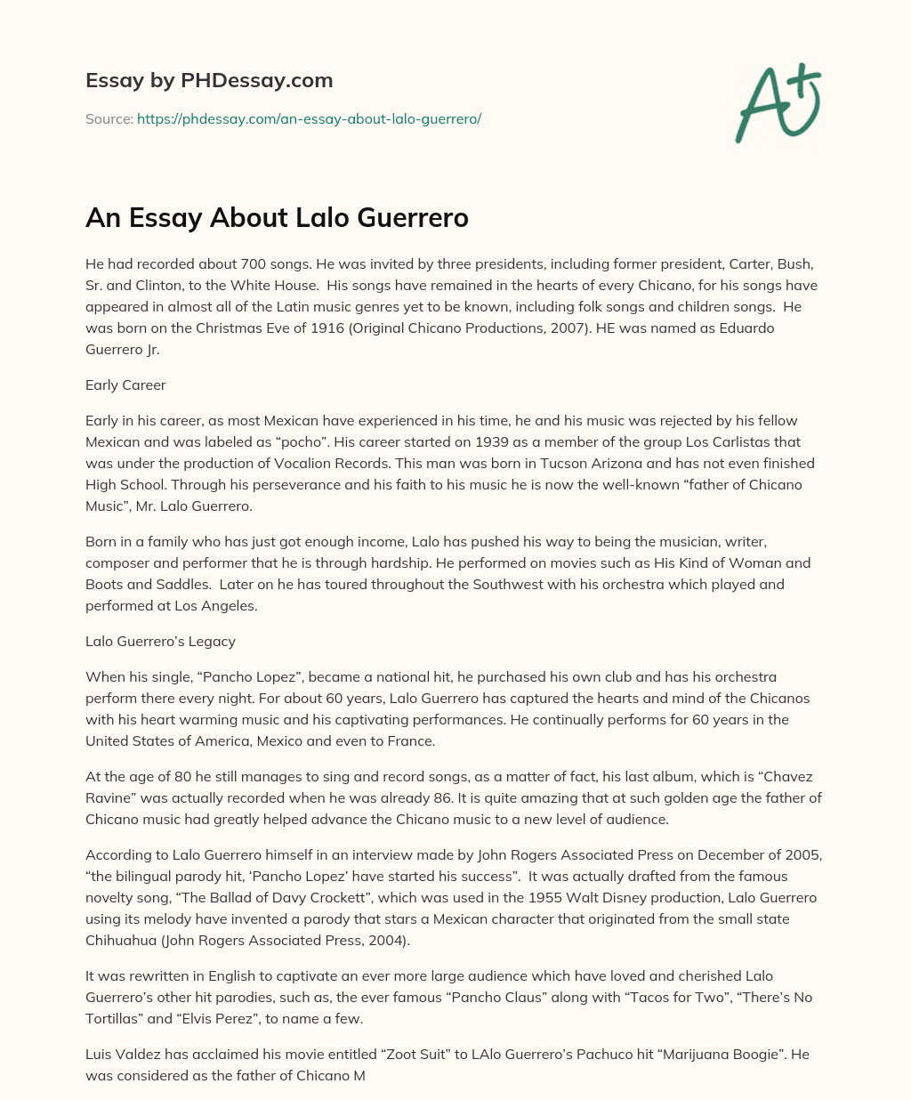 An Essay About Lalo Guerrero essay