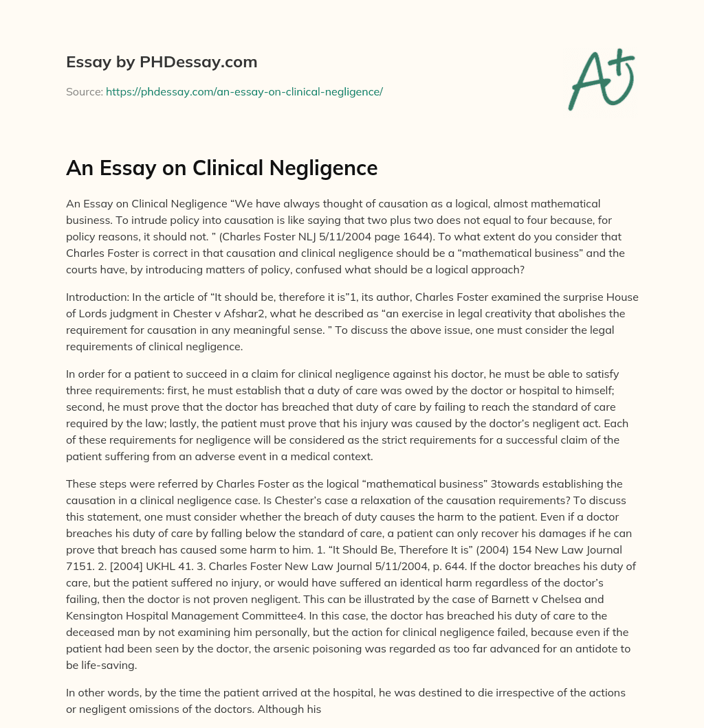 An Essay on Clinical Negligence essay